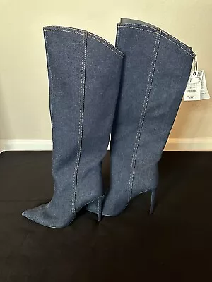 Zara Heeled Denim Knee High Boots Zara Nwt Size 6.5 /37 • $69.99