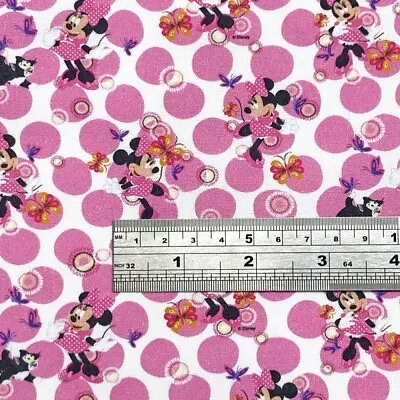 Fabric Minnie Mouse Licensed Disney 100% Cotton 135cm Wide Pink Spots • £5.40