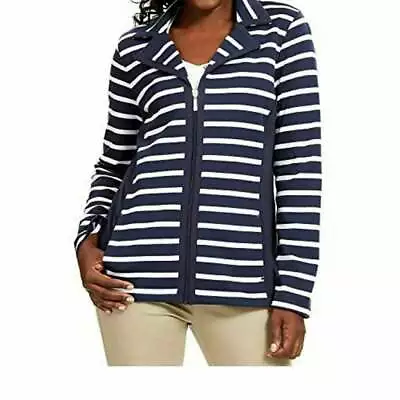 Karen Scott Plus Size Notch Collar Zip-Front Jacket Navy Size 0X • $24.36