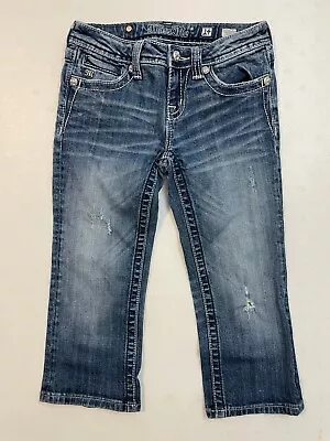 MISS ME Denim Girls Rhinestone Stretch Bling Cross Low Rise Capri  Sz 14 (25x18) • $23.02