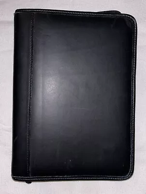 BLACK GENUINE LEATHER PLANNER ORGANIZER BINDER ZIPPERED 7-RING 10x8x2 • $28