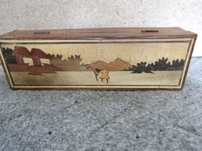 £16 • Buy Vintage Wooden Pencil Storage Box African Scene Hand Crafted Carved