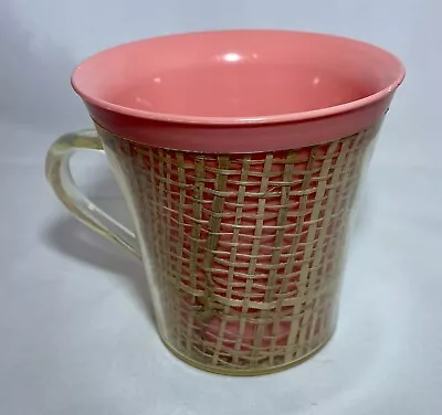Vintage Raffia Ware Mug Pink Coffee Mug Thermal Insulated Burlap MCM • $4.99