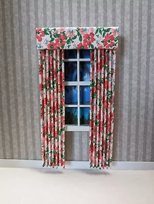 Flower Patch Coral Print Dollhouse Curtains 1:12 Scale • $9.95