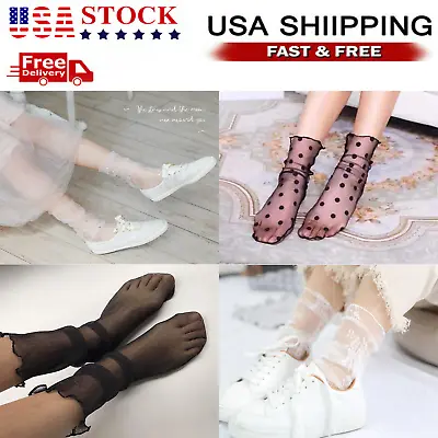$3.75 • Buy Women Mesh Fishnet Lace Ruffle Socks Sheer Silky Glitter Short Ankle Stockings