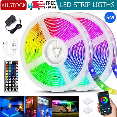 5m 5050 RGB LED Strip Lights Waterproof IP65 12V 44key IR Controller Adapter • $18.54