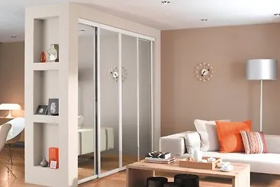 Sliding Wardrobe Doorset. Silver Frame Mirror X 4 & Storage. Up To 2387mm Wide • £429.99