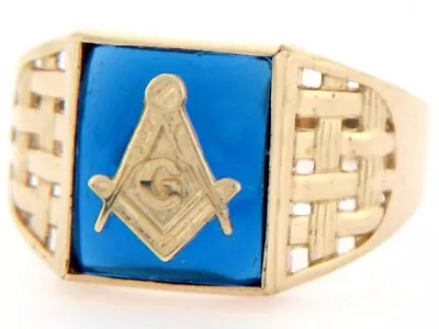 10k Or 14k Solid Gold Simulated Sapphire Masonic Mens Ring • $299.99