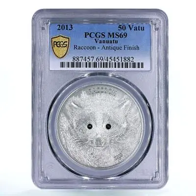 Vanuatu 50 Vatu Endangered Wildlife Raccoon Fauna MS69 PCGS Silver Coin 2013 • $249.47