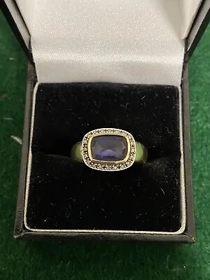 QVC 9ct Gold Natural Blue Faceted Tanzanite & Diamonqiue Ring Size (O) • £140
