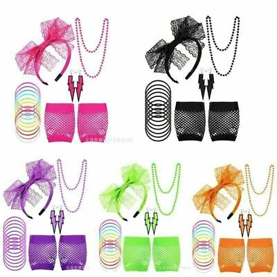 80s Neon Accessories Leg Warmers Fishnet Gloves Beads Hen Party Fancy Dress Rave • $10.99