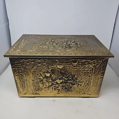 Embossed Brass Coal Log Fireside Box Decorated Vintage Interior Exterior Home  • £24.49