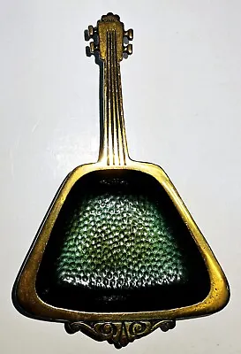 Vintage MCM Brass & Green Enamel Mandolin Guitar Ash Tray Made In Israel • $15