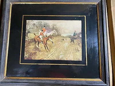 Antique R.Hill 1908 Fox Hunting Scene  A Stiff Jump  Color Print -  Framed  • $110.25