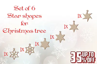 £3.49 • Buy Wooden Star Shapes Christmas Tree Decorations Blank Plain Ornaments MDF