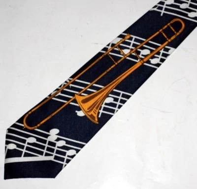 $12.95 • Buy TROMBONE HORN Wind Instrument MUSICAL NOTES G CLEF Mens DRESS NECKTIE TIE New