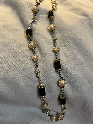 J Crew Necklace Black Barrel Beads Faux Pearl And Pave Beads Goldtone • $25