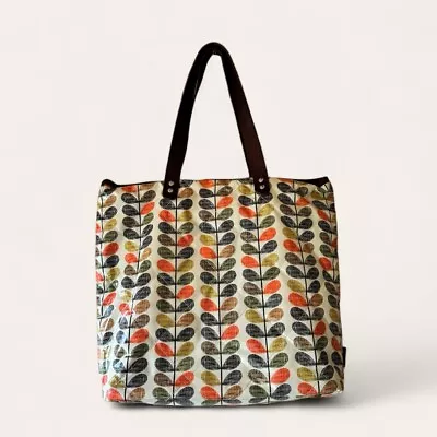 VINTAGE Orla Kiely Iconic FLOWER Stem Print Shoulder Bag Tote Oil Cloth Leather • £55