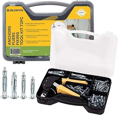 £15.19 • Buy  72pc Hollow Wall Fixings & Anchor Setting Tool Kit Set Plaster Boarding & Case