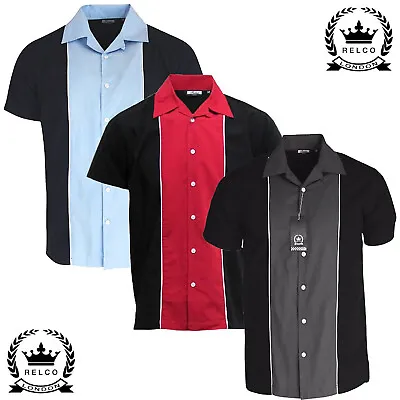£32.99 • Buy Relco Bowling Shirt Short Sleeve In Black Red Grey Vintage 50s Rockabilly Retro