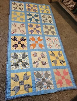 Hand Sewn Vintage Gardenvale Stars Quilt  90 X 46  • $34