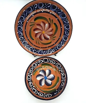 Vintage Mexican Handcrafted Clay Pottery Artisan 9.5  Plate & 7.5  Bowl Signed • $20