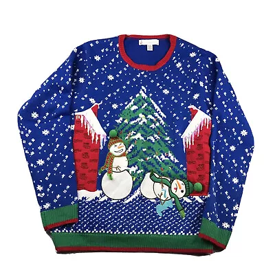 Jolly Sweater Mens Large Blue Ugly Christmas Holiday Snowman Winter Pullover NWT • $21.07