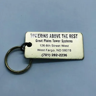 Vtg Great Plains Tower Systems Gold Aluminum Advertising Keychain West Fargo ND • $4.99