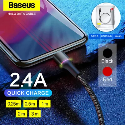 Genuine Baseus Halo Data Sync Cable LED Fast Charging USB Type-C Micro IPhone • $10.99