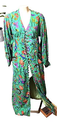 Vtg Vintage 1970s Mr Mort Stan Herman Dress Maxi Green Floral Full Button Up S • $249