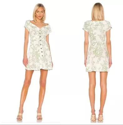 Free People FLORAL A Thing Called Love NOTCH LAPEL Linen MINI DRESS Sz 2 • $29