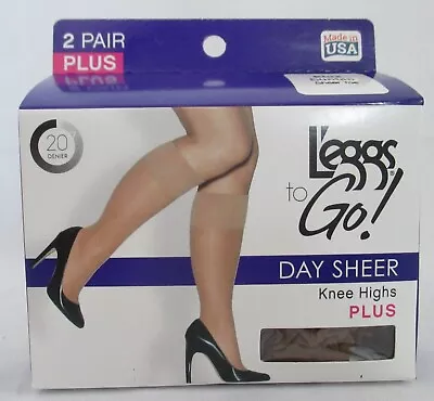 $5.50 • Buy Leggs To Go! Day Sheer Knee Highs Plus (Pantyhose) -Suntan Sheer Toe-2 Pairs/Box