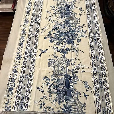 Vtg Blue French Chinoiserie Scene Fabric 24”x44” Paris 1989 LUSCIOUS Pillow Cov • $29.90