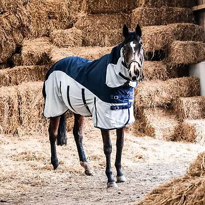 600D Ripstop 2 In 1 Fly Lightweight Turnout Mesh Horse Rug Fix Neck Navy/Silver • £29.99