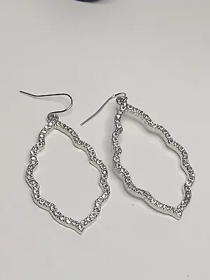 Earrings Silver Tone Moroccan Rhinestones Hoops Earrings Gypsy Dangle • $8