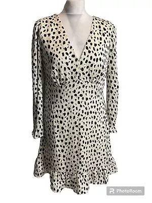 BNWT Mango MNG Cream Black Leopard Print Textured Satin Knee Dress M 10 12 New • $43.75