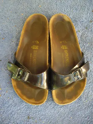 Birkenstock 'madrid' Black Patent Leather Comfort Slides/sandals-sz 36/6 • $35