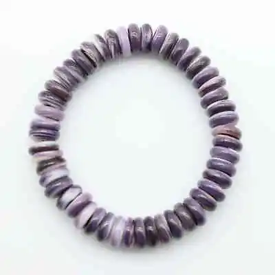Large 10mm Purple Wampum Quahog Heishi Native American Stretch Bracelet • $154