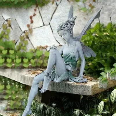 1X Garden Fairy Statue Sitting Resin Craft Ornament Yard Landscaping Ang • £8.99