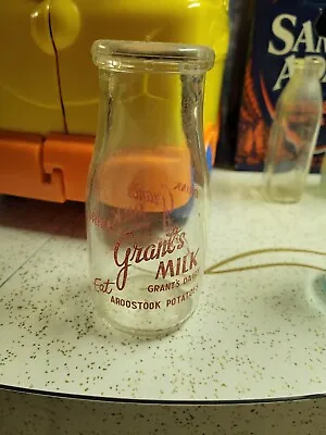 Vintage Grant's Dairy Bangor ME - Half Pint Red Pyro Milk Bottle • $12