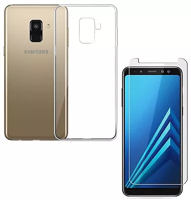 For SAMSUNG GALAXY A8+ 2018 TEMPERED GLASS SCREEN PROTECTOR + CLEAR TPU CASE • £5.45