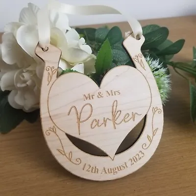 £7.99 • Buy Wooden Horseshoe Personalised Wedding Gift For Bride, Good Luck Charm, AnyText