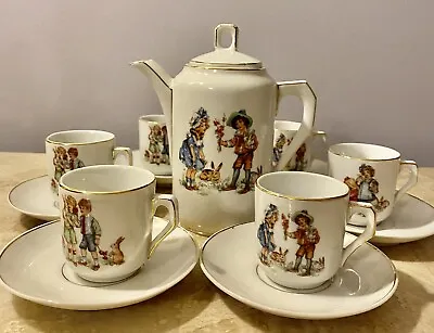 Vintage Set Of Miniature Porcelain Tea Coffee Cocoa Children At Play 1920 Circa • $80