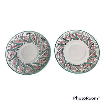 VTG Italian Deruta Hand Painted Pottery Teal Pink 6” Plates Tuscan  - Pair Of 2 • $24.95