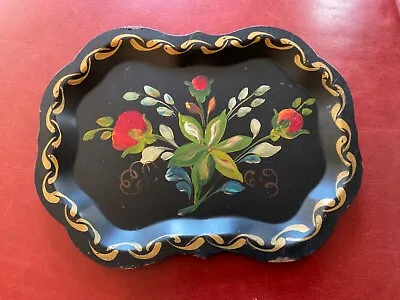 Vintage Toleware Floral Metal Tray Hand Painted Bouquet  7” X 10”  • $12