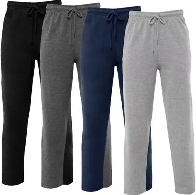 Mens Fleece Trousers Joggers Open Hem Bottoms Casual Jogging Track Pants S-5XL • £10.90