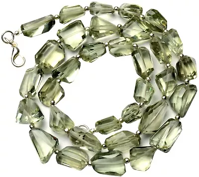 Green Amethyst Prasiolite Gem 10 To 13 Mm Size Faceted Nugget Beads Necklace 18  • $28