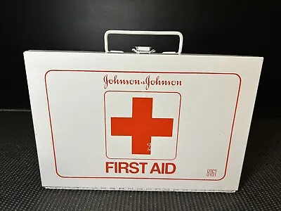 Vintage Johnson & Johnson First Aid Kit #8161 White Metal Box • $20