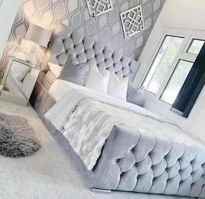 £359.99 • Buy New Double Plushed Velvet Fabric Chesterfield Sleigh Bed Frame All Sizes Colours