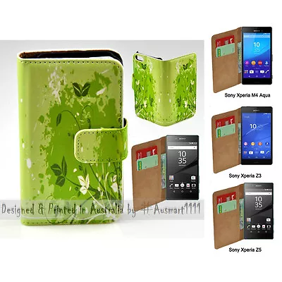 For Sony Xperia Series - Green Leaf Theme Print Wallet Mobile Phone Case Cover • $13.98